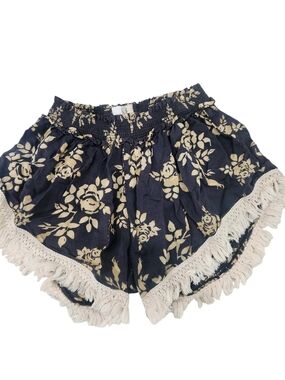 Natural Life Girls Tassel Fringe Boho Floral Smocked Shorts Sz Large